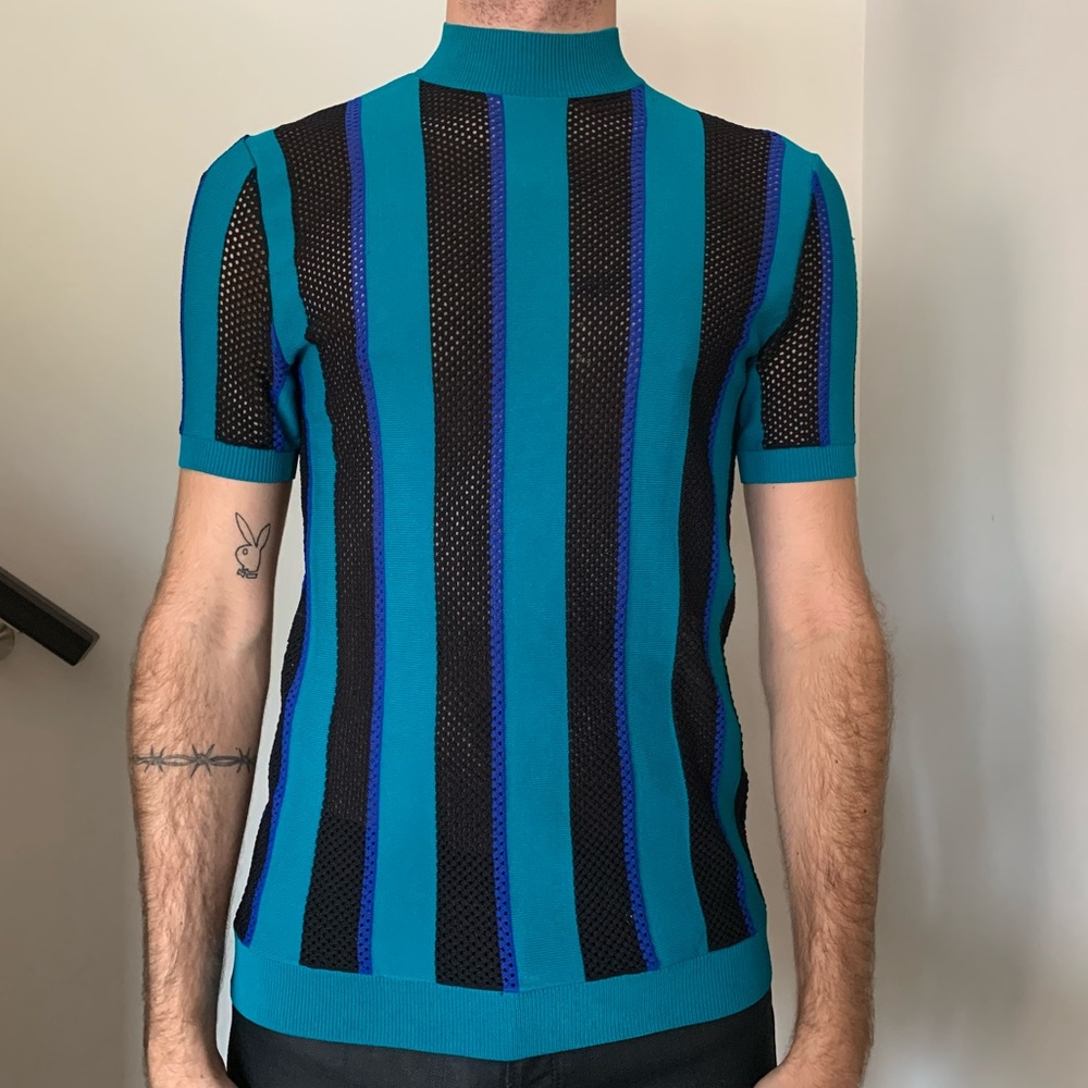 TOPMAN Mesh Half-Neck Sweater, Striped Jersey